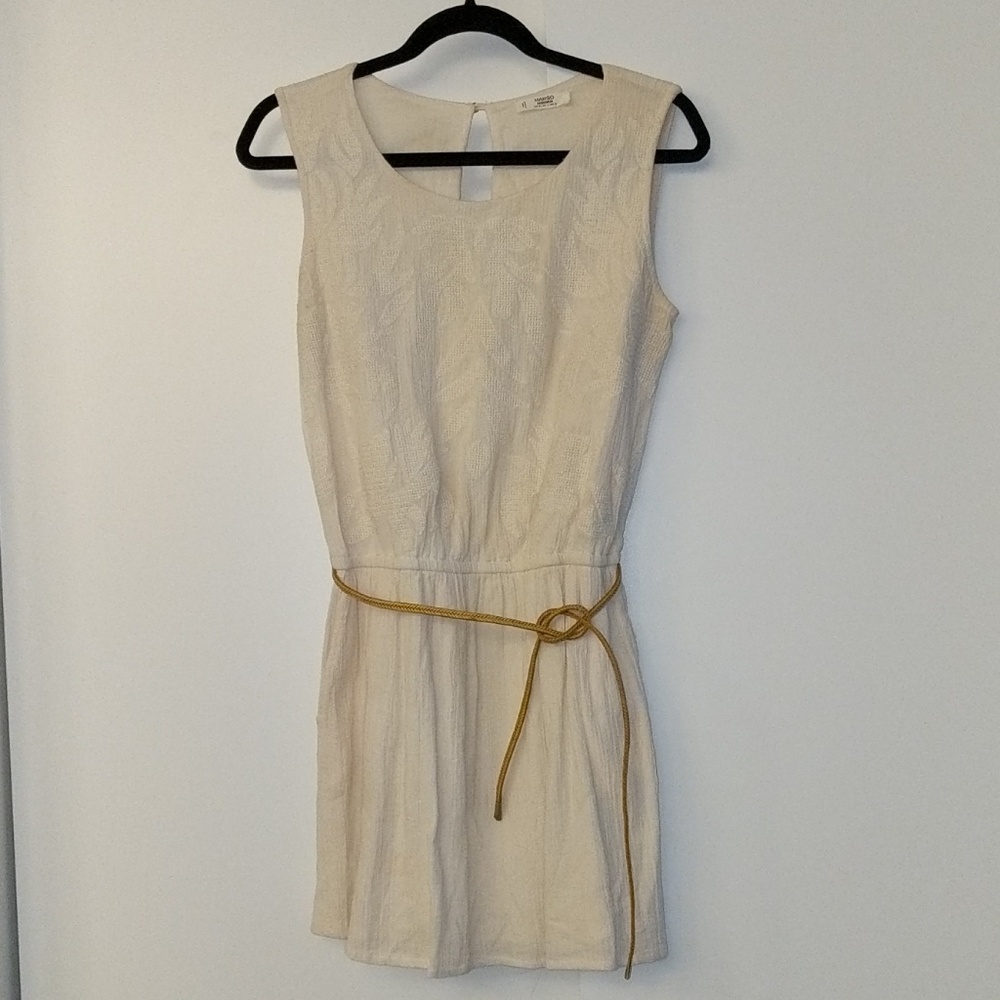 Mango Sleeveless Cream Dress w/ Tan Rope Belt - S